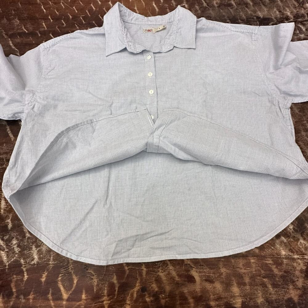 Faherty Stretch Oxford Button Down Shirt Mens Large Blue White Pinstripe Pocket - Picture 5 of 8